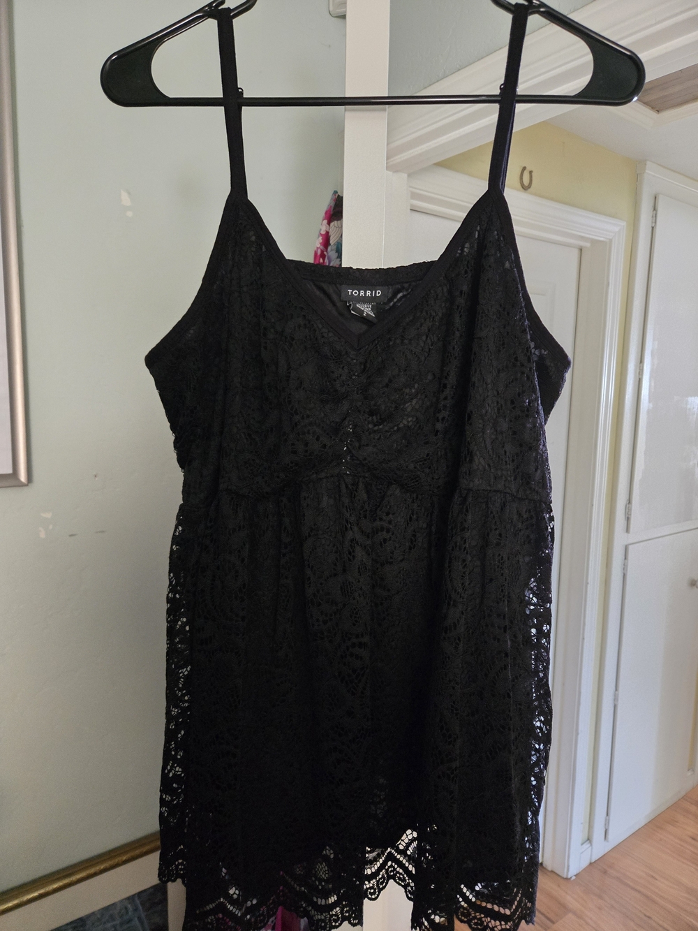 Torrid Black All-Over Lace Babydoll Tank Top with Built-in Cami - Size 2